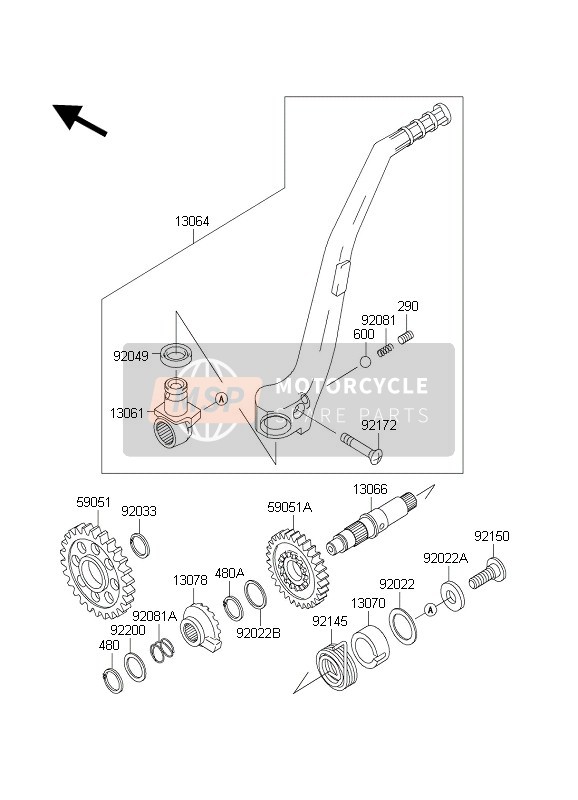 Kawasaki KX250 2004 KICKSTARTER-MECHANISMUS für ein 2004 Kawasaki KX250