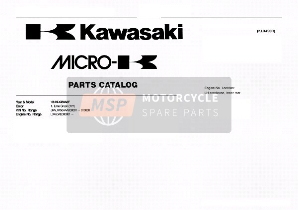 Kawasaki KLX450R  2008 Identification du modèle pour un 2008 Kawasaki KLX450R 