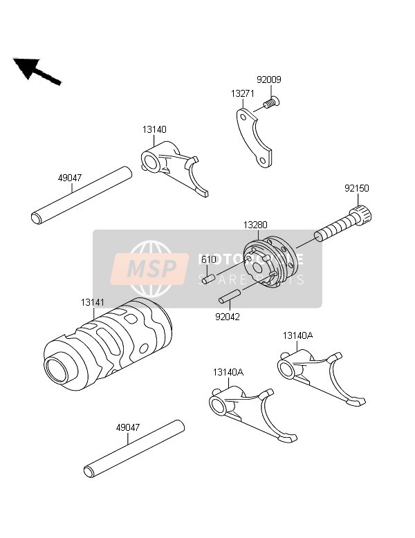 Kawasaki KX65 2008 Gear Change Drum & Shift Fork for a 2008 Kawasaki KX65