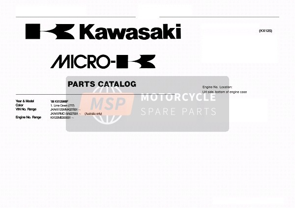 Kawasaki KX125 2008 Modellidentifikation für ein 2008 Kawasaki KX125