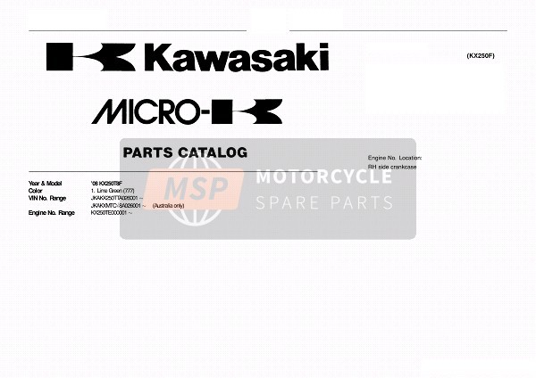 Kawasaki KX250F 2008 Modelidentificatie voor een 2008 Kawasaki KX250F