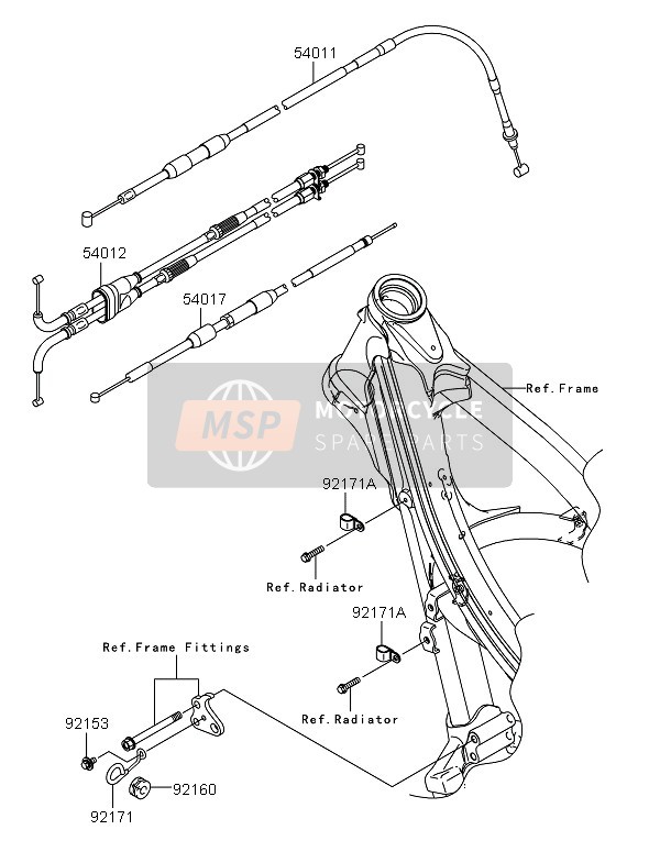 Kawasaki KX250F 2008 Câbles pour un 2008 Kawasaki KX250F