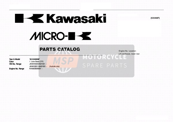 Kawasaki KX450F 2008 Modellidentifikation für ein 2008 Kawasaki KX450F