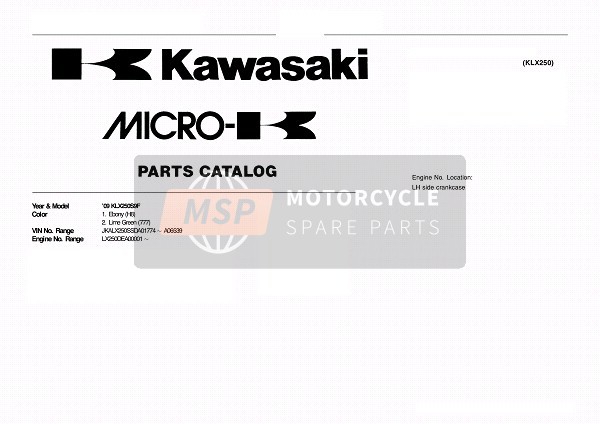 Kawasaki KLX250 2009 Modellidentifikation für ein 2009 Kawasaki KLX250