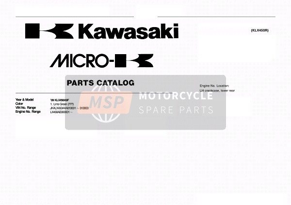 Kawasaki KLX450R  2009 Modellidentifikation für ein 2009 Kawasaki KLX450R 