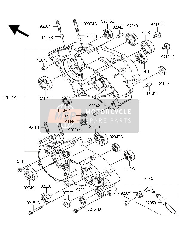 Kawasaki KX65 2009 Crankcase for a 2009 Kawasaki KX65