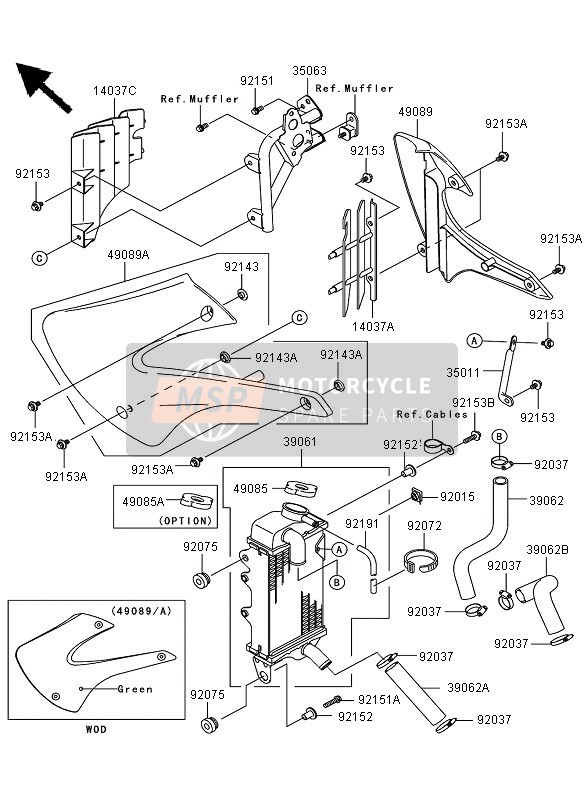 1403712496D, Grille, Droit, Ebony, Kawasaki, 2