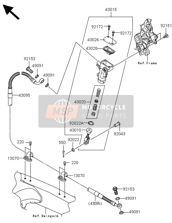 Kawasaki KX250F 2009 Pompa freno posteriore per un 2009 Kawasaki KX250F