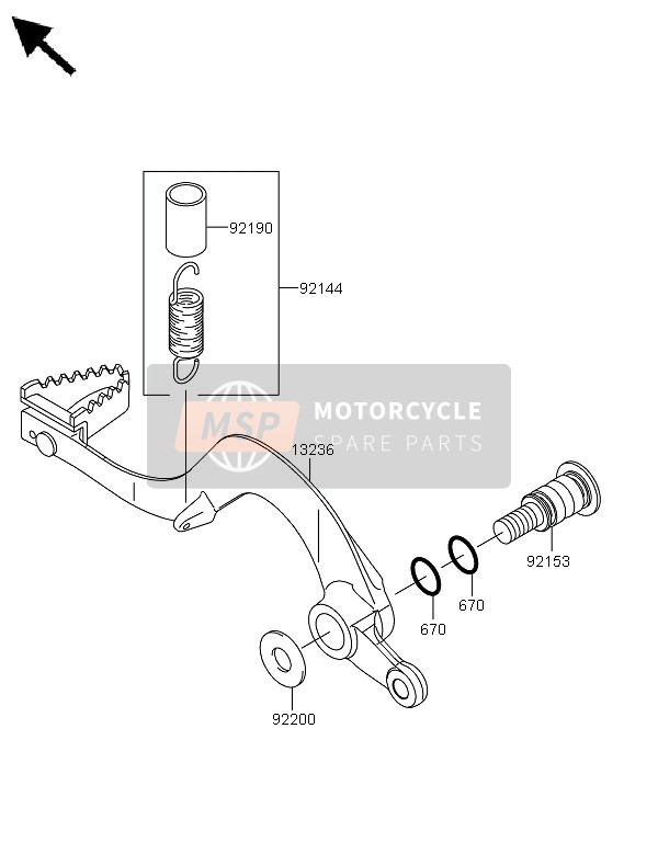 Kawasaki KX450F 2009 Pedale del freno per un 2009 Kawasaki KX450F