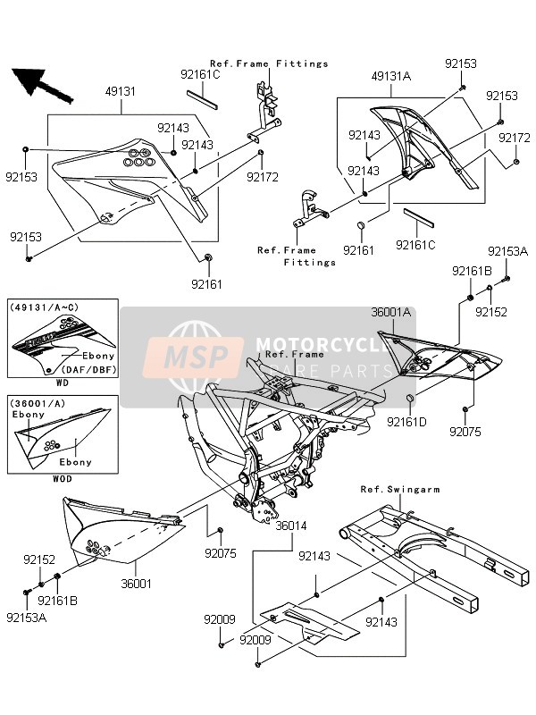 Kawasaki D-TRACKER 125 2010 Cubiertas laterales & Cubierta de cadena para un 2010 Kawasaki D-TRACKER 125