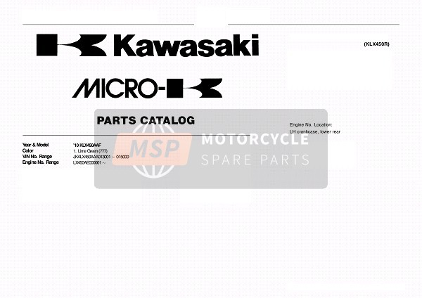 Kawasaki KLX450R  2010 Modelidentificatie voor een 2010 Kawasaki KLX450R 