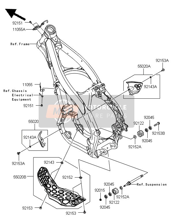 Kawasaki KX250F 2010 Raccords de cadre pour un 2010 Kawasaki KX250F