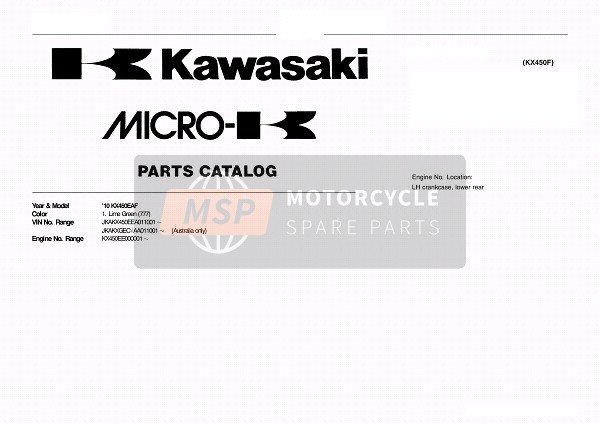 Kawasaki KX450F 2010 Modellidentifikation für ein 2010 Kawasaki KX450F