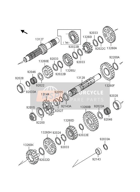 Kawasaki KLR650 1997 Transmissie voor een 1997 Kawasaki KLR650