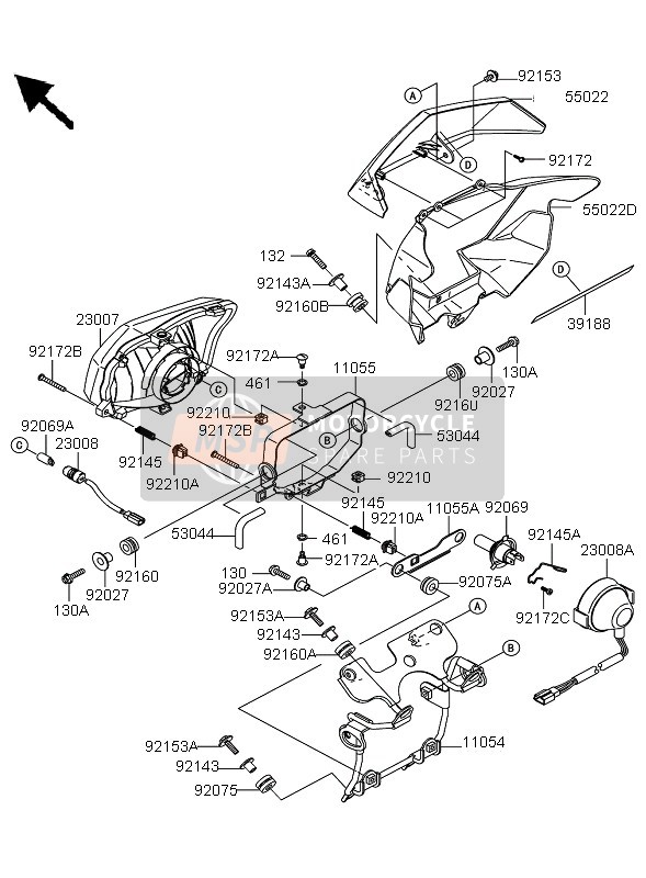 5502200526C, COVER-HEAD Lamp,Lwr,Ebony, Kawasaki, 2