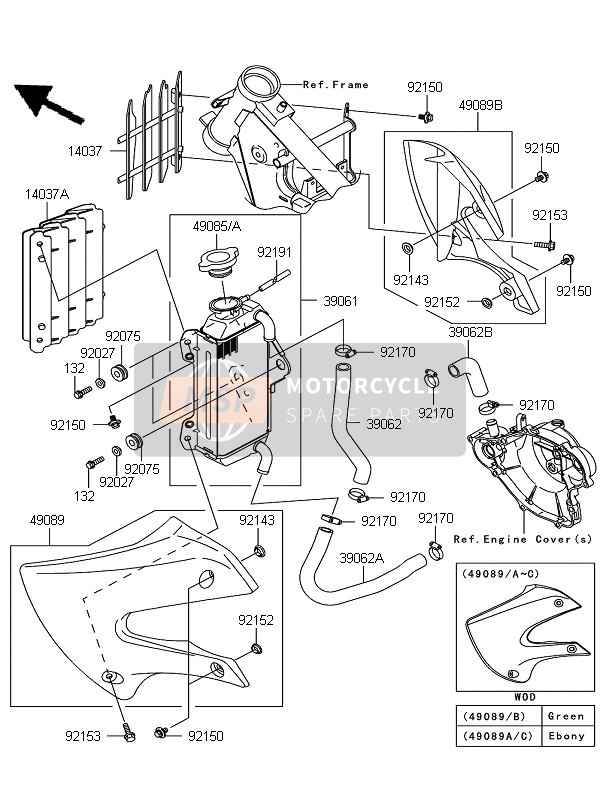 Kawasaki KX65 2011 Radiator for a 2011 Kawasaki KX65