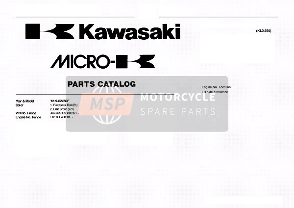 Kawasaki KLX250 2012 Model Identification for a 2012 Kawasaki KLX250