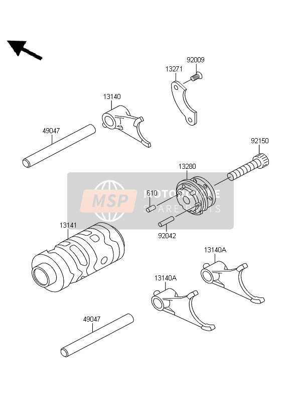 Kawasaki KX65 2012 Gear Change Drum & Shift Fork for a 2012 Kawasaki KX65