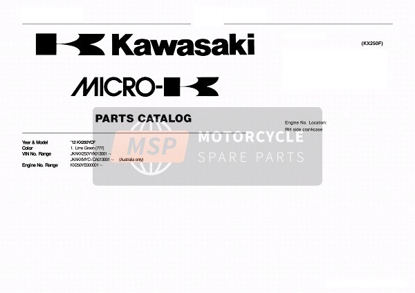 Kawasaki KX250F 2012 Identification du modèle pour un 2012 Kawasaki KX250F