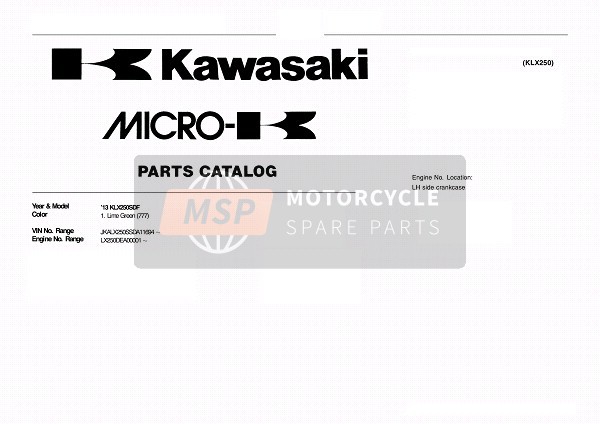 Kawasaki KLX250 2013 Model Identification for a 2013 Kawasaki KLX250