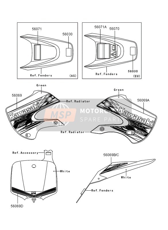 Kawasaki KX65 2013 Étiquettes (Vert) pour un 2013 Kawasaki KX65