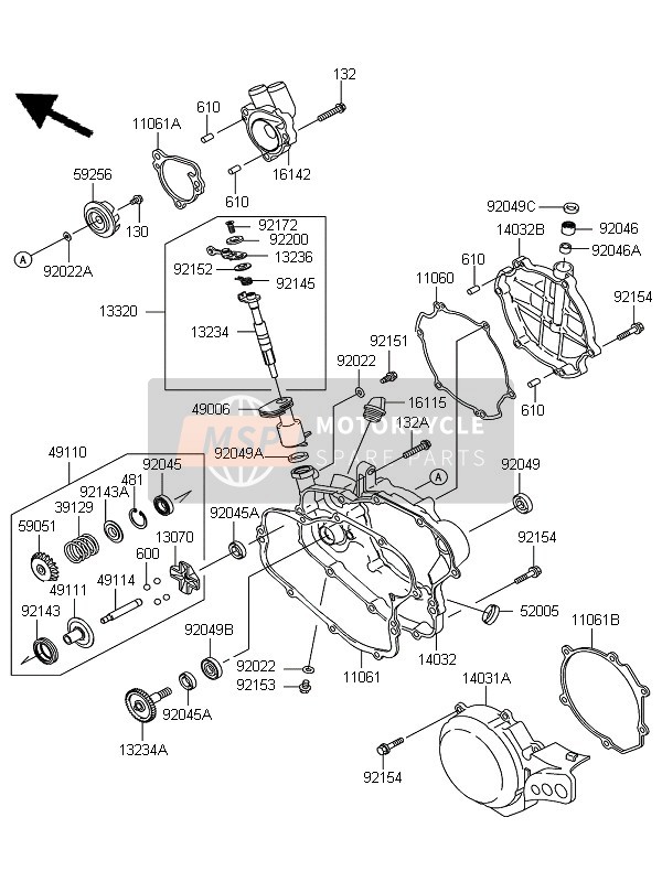 Kawasaki KX85 SW & LW 2013 Cubierta del motor para un 2013 Kawasaki KX85 SW & LW