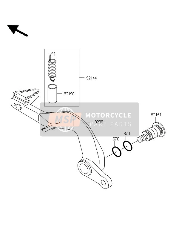 Kawasaki KX85 SW & LW 2013 Pédale de frein pour un 2013 Kawasaki KX85 SW & LW