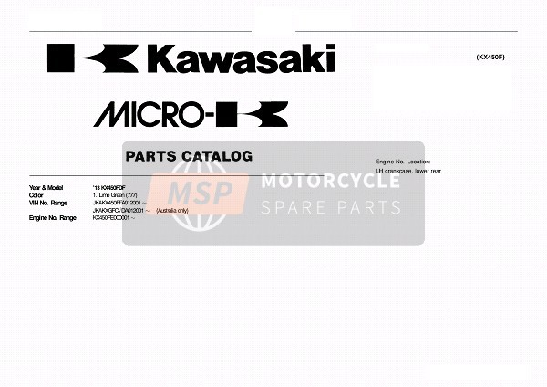 Kawasaki KX450 2013 Modellidentifikation für ein 2013 Kawasaki KX450