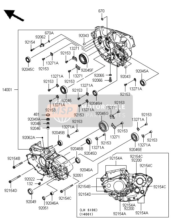 Kawasaki KX450 2013 Crankcase for a 2013 Kawasaki KX450