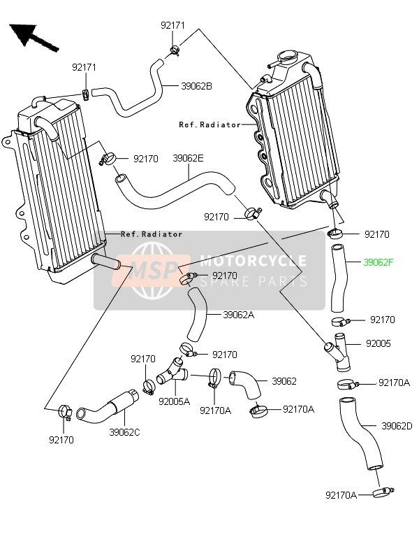 Kawasaki KX450 2013 Conduite d'eau pour un 2013 Kawasaki KX450