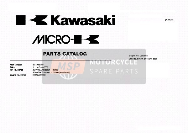 Kawasaki KX125 2007 Modellidentifikation für ein 2007 Kawasaki KX125