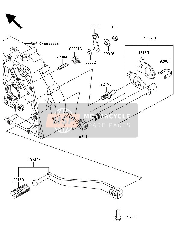 132420242, LEVER-ASSY-CHANGE KLX125CGF, Kawasaki, 1