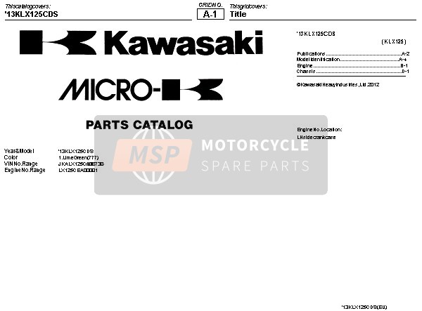 Kawasaki KLX125 2013 Model Identification for a 2013 Kawasaki KLX125