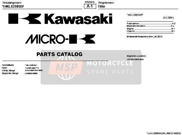 Kawasaki KLX250 2014 Title for a 2014 Kawasaki KLX250