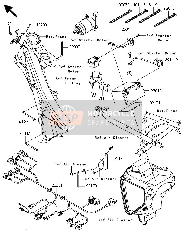 Kawasaki KLX450R  2014 Equipaggiamento elettrico del telaio per un 2014 Kawasaki KLX450R 