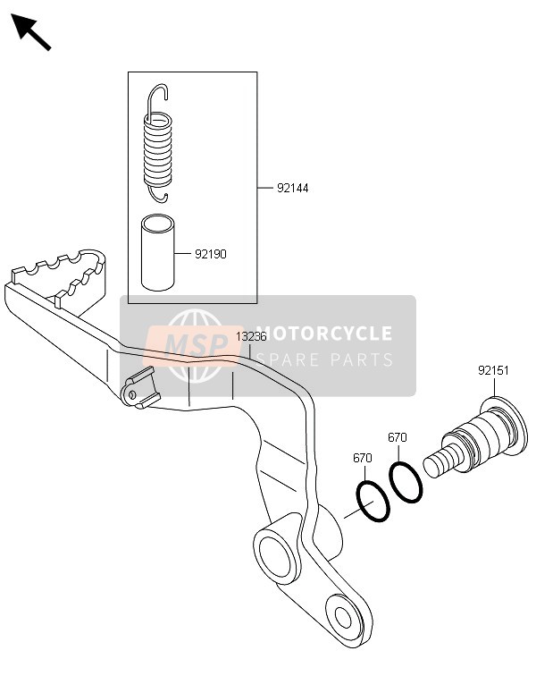 Kawasaki KX65 2014 Pedale del freno per un 2014 Kawasaki KX65