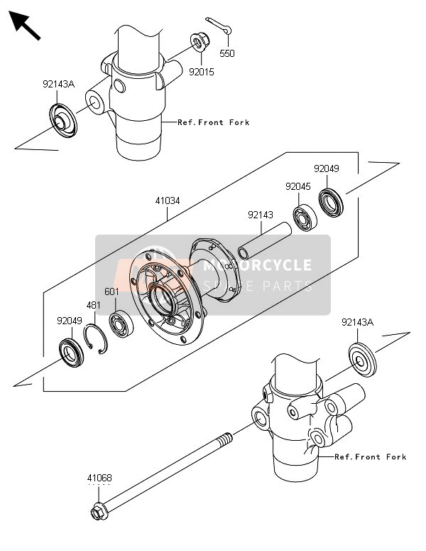 Kawasaki KX85-SW 2014 Buje delantero para un 2014 Kawasaki KX85-SW