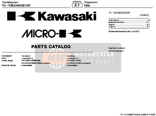 Kawasaki KX250F 2014 Title for a 2014 Kawasaki KX250F