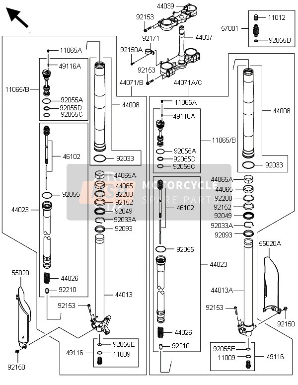 Kawasaki KX450F 2014 Forcella anteriore per un 2014 Kawasaki KX450F