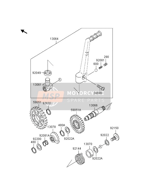 Kawasaki KX250 1997 KICKSTARTER-MECHANISMUS für ein 1997 Kawasaki KX250