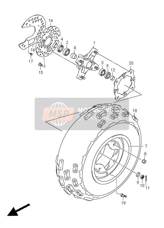 Suzuki LT-Z250 QUADSPORT 2009 Front Wheel for a 2009 Suzuki LT-Z250 QUADSPORT