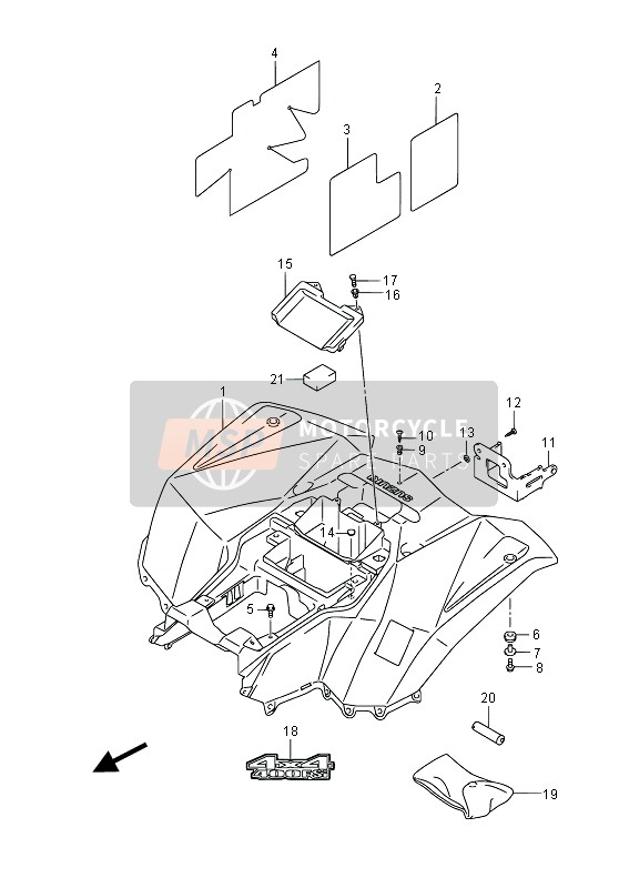 Suzuki LT-F400F(Z) KINGQUAD FSi 4x4 2013 Achterspatbord (LT-F400FZ P17) voor een 2013 Suzuki LT-F400F(Z) KINGQUAD FSi 4x4