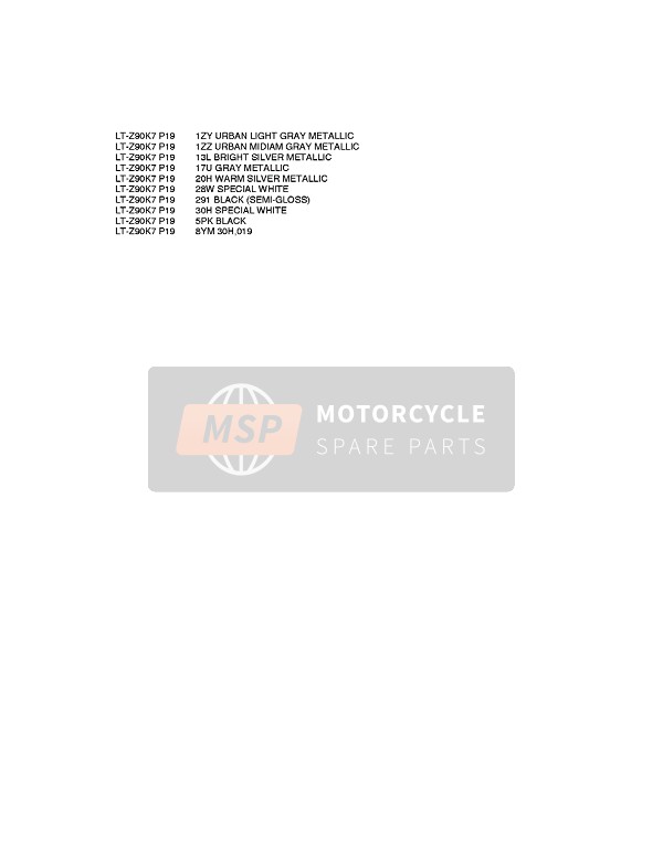 Suzuki LT-Z90 4T QUADSPORT 2009 Colour Chart 1 for a 2009 Suzuki LT-Z90 4T QUADSPORT