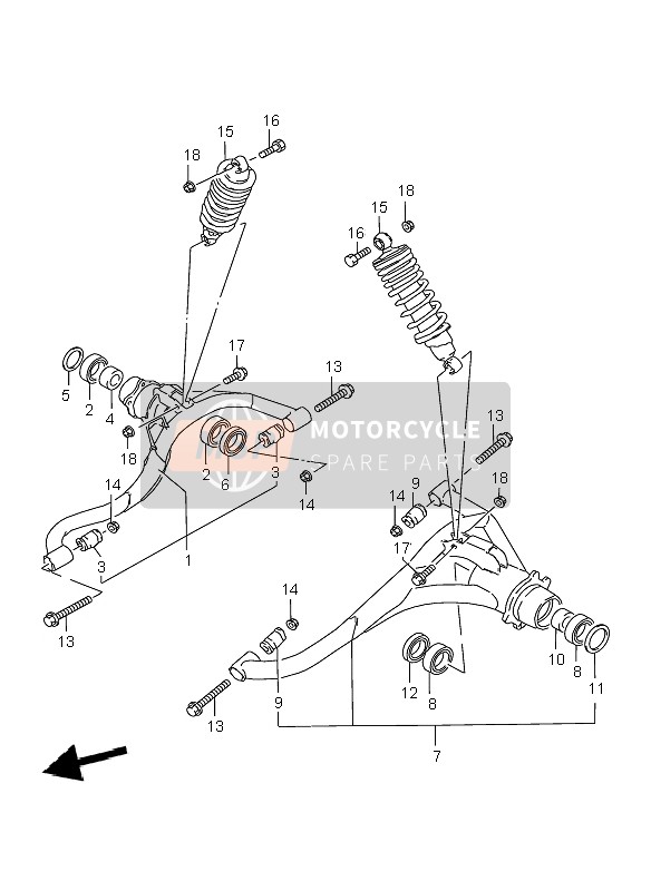 Suzuki LT-F250 QUADRUNNER 2000 Suspensión de brazo (2) para un 2000 Suzuki LT-F250 QUADRUNNER