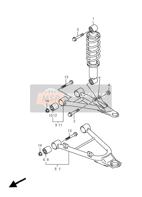 Suzuki LT-A400F KINGQUAD 4x4 2009 Bras de suspension pour un 2009 Suzuki LT-A400F KINGQUAD 4x4