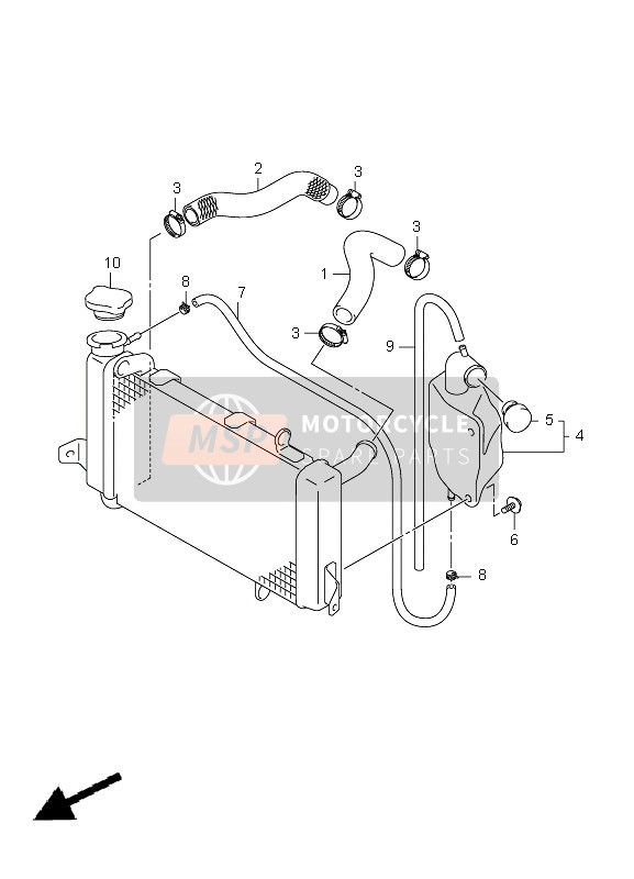 Suzuki LT-Z400(Z) QUADSPORT 2010 Tuyau de radiateur pour un 2010 Suzuki LT-Z400(Z) QUADSPORT