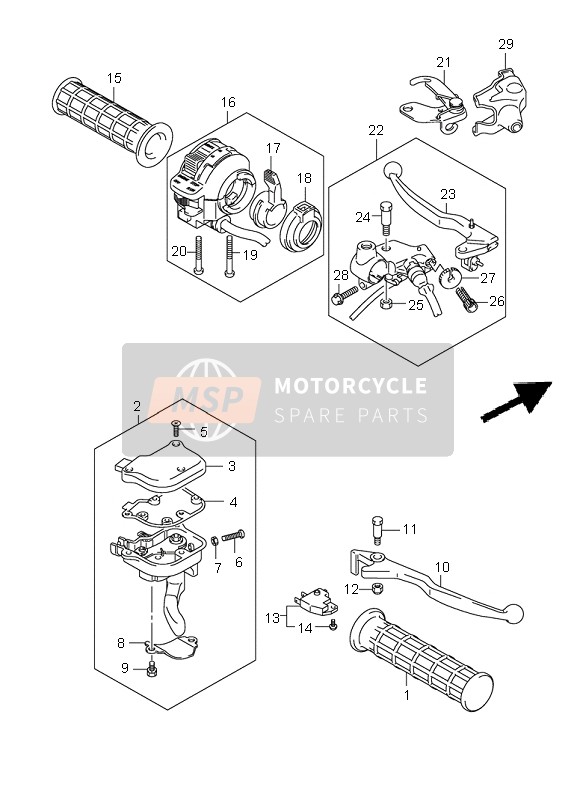 Suzuki LT-Z250(Z) QUADSPORT 2010 Handvat Hendel voor een 2010 Suzuki LT-Z250(Z) QUADSPORT