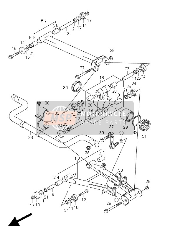 Suzuki LT-A500XP(Z) KINGQUAD AXi 4x4 2010 Brazo de suspensión trasera para un 2010 Suzuki LT-A500XP(Z) KINGQUAD AXi 4x4