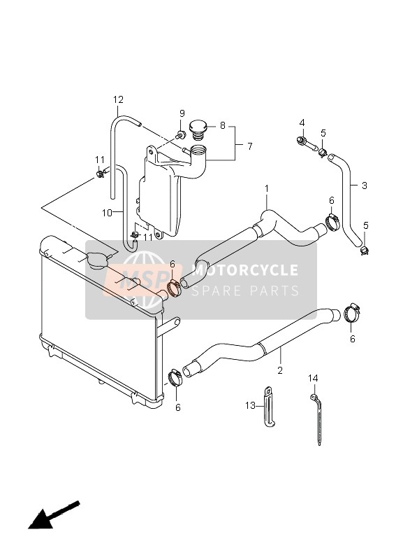 Suzuki LT-A450X(Z) KINGQUAD 4x4 2010 Tuyau de radiateur pour un 2010 Suzuki LT-A450X(Z) KINGQUAD 4x4