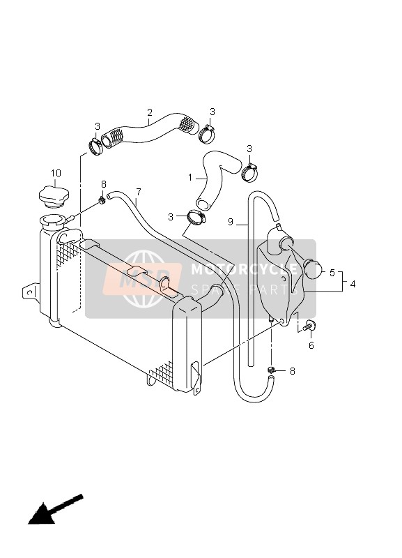 Suzuki LT-Z400(Z) QUADSPORT 2011 Radiator Slang voor een 2011 Suzuki LT-Z400(Z) QUADSPORT